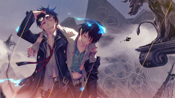 Картинка аниме ao no exorcist братья дождь кровь