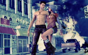 Картинка devil may cry видео игры парень город девушка