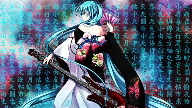 Обои картинки фото аниме, vocaloid, гитара, кимоно