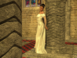 Картинка 3д+графика люди+ people платье стена взгляд девушка