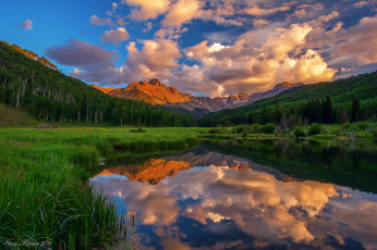 Картинка природа реки озера небо вода отражения облака озеро лес горы mt sneffels колорадо сша