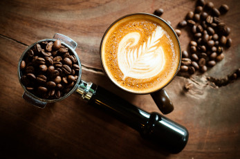 Картинка еда кофе +кофейные+зёрна зерна блюдце чашка узор пена