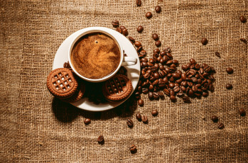 Картинка еда кофе +кофейные+зёрна печенье печеньки зерна блюдце чашка пена