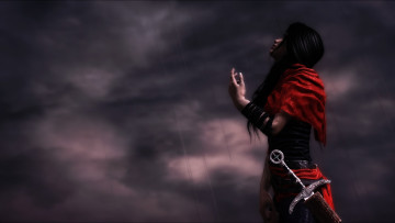 Картинка 3д+графика амазонки+ amazon меч дождь фон воин рендеринг девушка