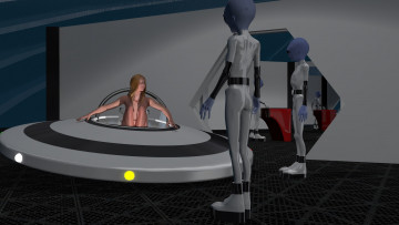 Картинка 3д+графика фантазия+ fantasy летающая тарелка гуманоиды взгляд девушка