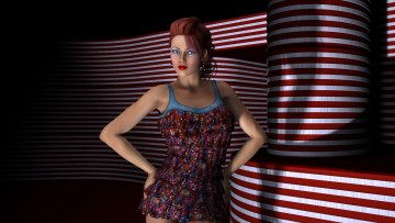 Картинка 3д+графика люди+ people девушка взгляд рыжая фон