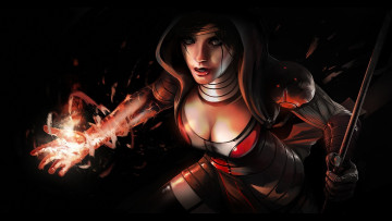 Картинка фэнтези девушки арт капюшон оружие девушка магия