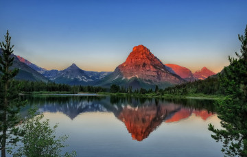 Картинка природа реки озера зарево лес река скалы горы