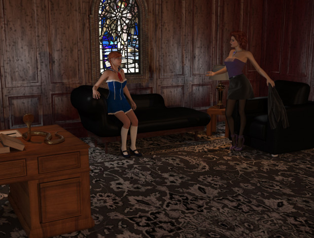 Обои картинки фото 3д графика, люди , people, комната, взгляд, девушки