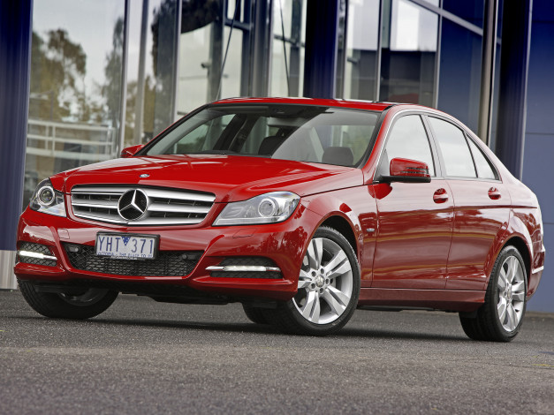 Обои картинки фото автомобили, mercedes-benz, au-spec, c, 200, красный, w204