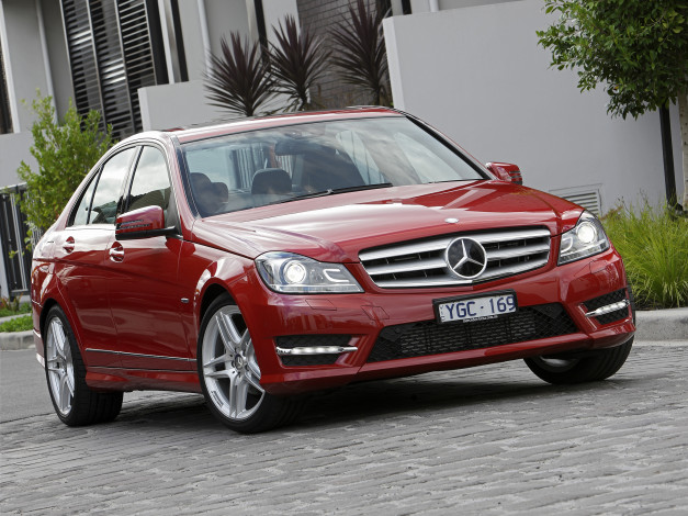 Обои картинки фото автомобили, mercedes-benz, w204, au-spec, package, sports, amg, c, 250, красный