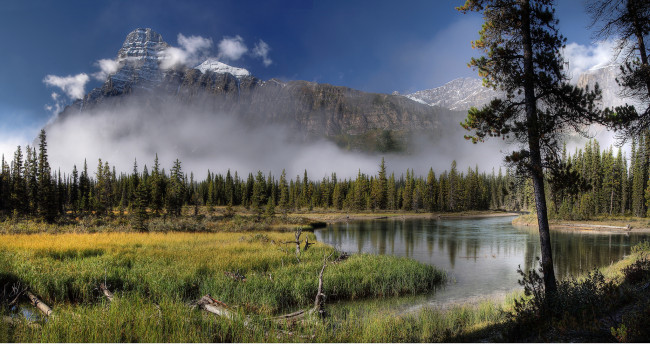 Обои картинки фото природа, реки, озера, горы, лес, река, облака