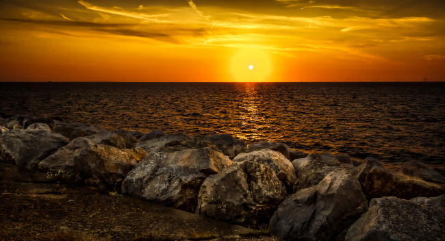 Обои картинки фото природа, восходы, закаты, горизонт, океан, солнце, зарево