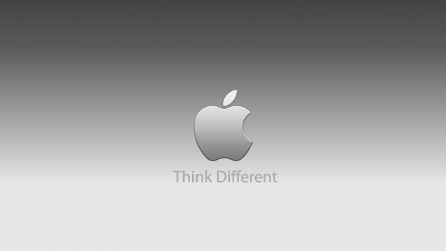 Обои картинки фото компьютеры, apple, слоган, девиз, надпись, логотип, яблоко, серый, фон