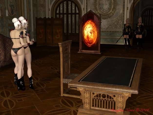 Обои картинки фото 3д графика, эльфы , elves, эльфийки, взгляд, фон, интерьер