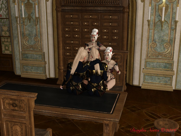 Обои картинки фото 3д графика, эльфы , elves, эльфийки, взгляд, фон, интерьер