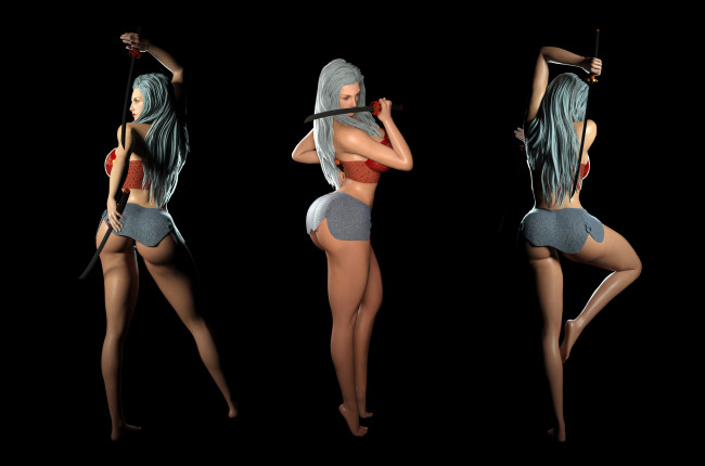 Обои картинки фото 3д графика, фантазия , fantasy, оружие, фон, взгляд, девушка