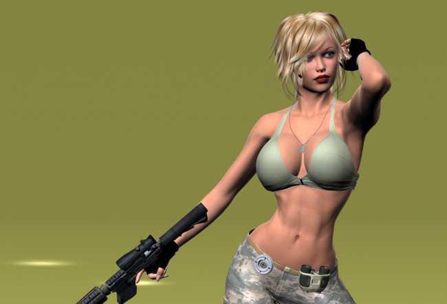 Обои картинки фото 3д графика, фантазия , fantasy, девушка, взгляд, фон, оружие