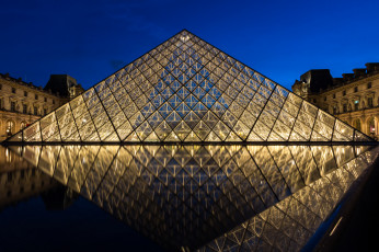 Картинка mus& 233 e+du+louvre города париж+ франция дворец площадь ночь