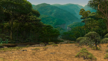 Картинка рисованное природа деревья гора растения