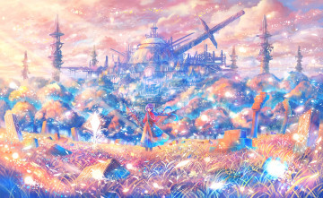 Картинка аниме город +улицы +здания девушка