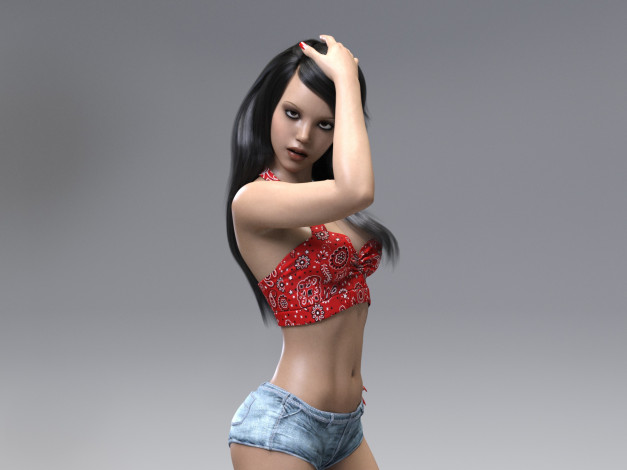 Обои картинки фото 3д графика, люди , people, взгляд, фон, девушка