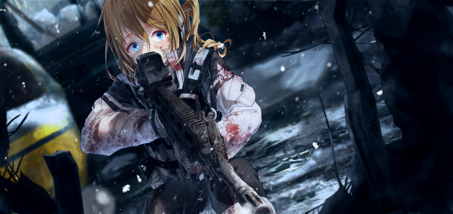 Обои картинки фото аниме, оружие,  техника,  технологии, девушка