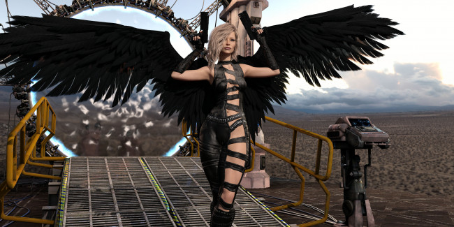 Обои картинки фото 3д графика, ангел , angel, взгляд, девушка, фон