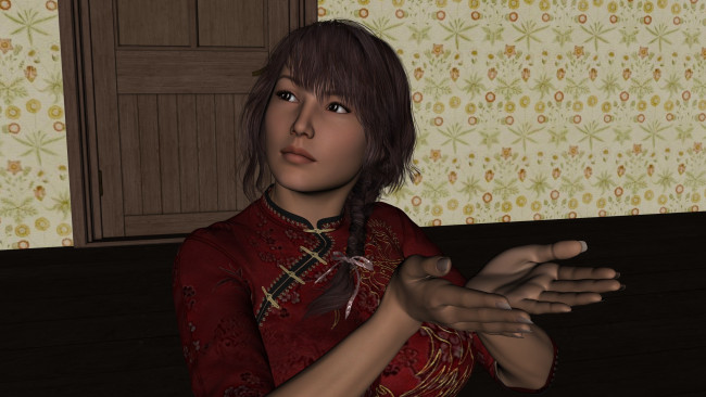 Обои картинки фото 3д графика, люди , people, девушка, взгляд, фон