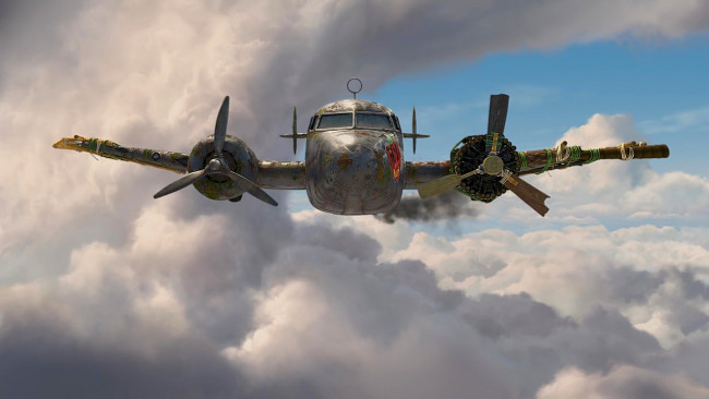 Обои картинки фото рисованное, авиация, облака, самолет