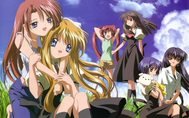 Обои картинки фото аниме, air, фон, взгляд, девушки