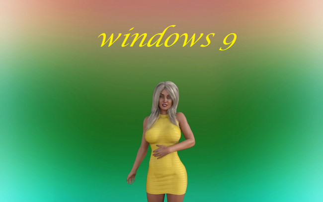 Обои картинки фото компьютеры, windows 9, фон, логотип, девушка, взгляд