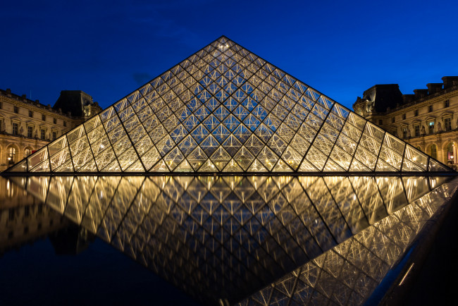 Обои картинки фото mus&, 233, e du louvre, города, париж , франция, дворец, площадь, ночь