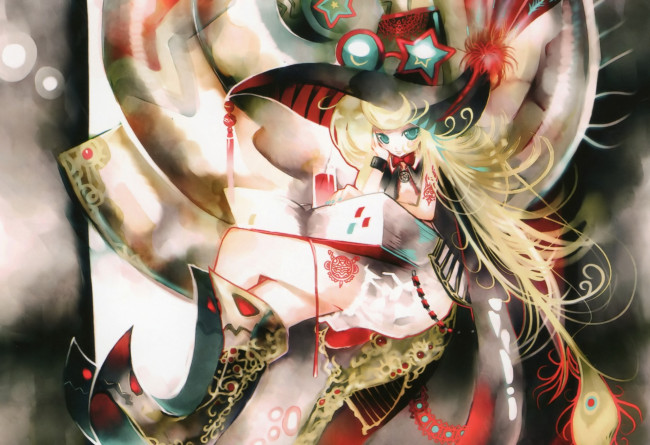 Обои картинки фото аниме, магия,  колдовство,  halloween, девушка