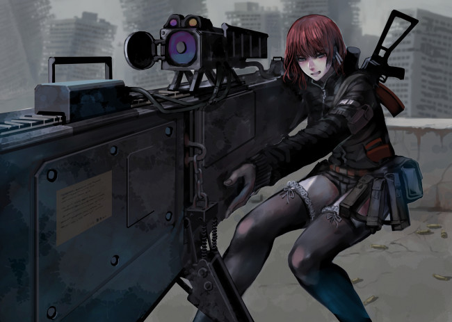 Обои картинки фото аниме, оружие,  техника,  технологии, девушка