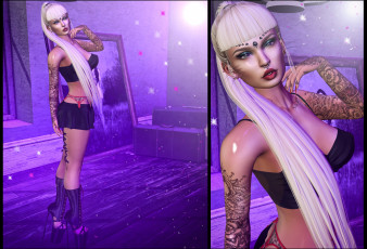 Картинка 3d+девушка 3д+графика люди+ people 3d блондинка тату девушка украшения секси