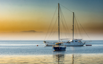 Картинка корабли Яхты закат белая яхта вечер парусник мачты морской пейзаж катер