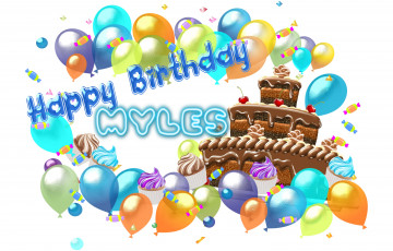 обоя праздничные, день рождения, шары, фон, торт