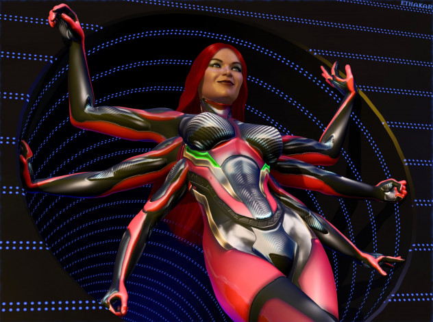 Обои картинки фото 3д графика, существа , creatures, девушка, фон, взгляд