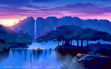 Картинка календари фэнтези 2019 calendar природа растение дерево водопад