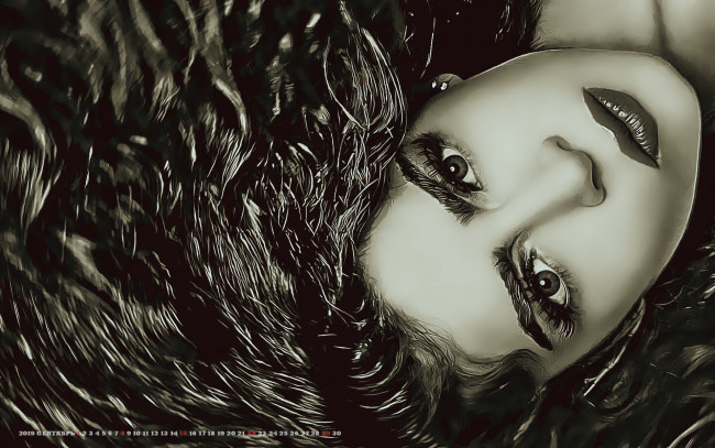 Обои картинки фото календари, компьютерный дизайн, calendar, 2019, женщина, лицо, девушка, взгляд, макияж