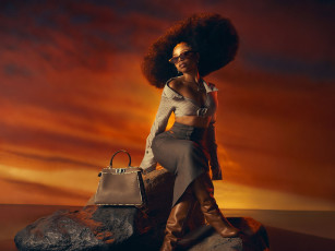 Картинка девушки -+темнокожие камни юбка очки сумка