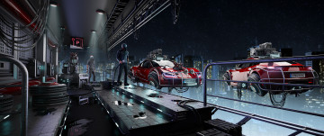 Картинка фэнтези транспортные+средства станция машины люди заправка