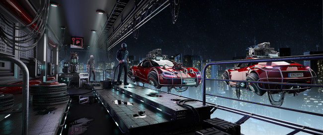 Обои картинки фото фэнтези, транспортные средства, станция, машины, люди, заправка