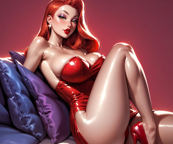 Обои картинки фото рисованное, кино,  мультфильмы, девушка, платье, каблуки, подушки