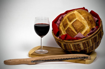 Картинка еда напитки вино бокал корзинка хлеб нож