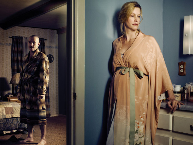 Обои картинки фото breaking, bad, кино, фильмы, bryan, cranston, walter, white, anna, gunn, skyler