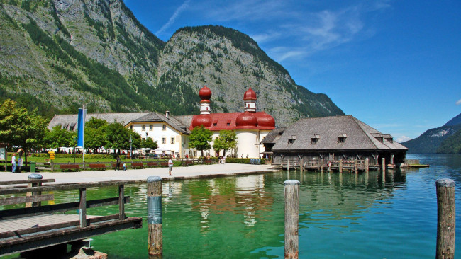 Обои картинки фото st, bartholom&, 228, k&, 246, nigssee, города, католические, соборы, костелы, аббатства, st-bartholomae, konigssee