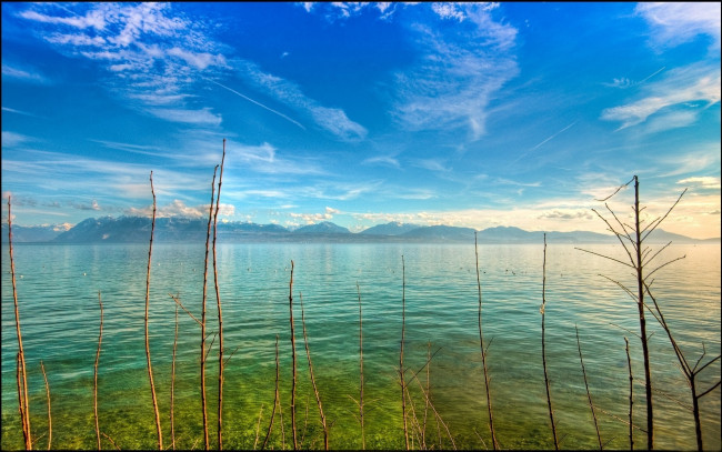 Обои картинки фото природа, реки, озера, птицы, вода, горы