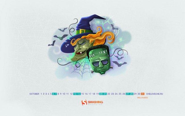 Обои картинки фото календари, рисованные, векторная, графика, ведьма, зомби